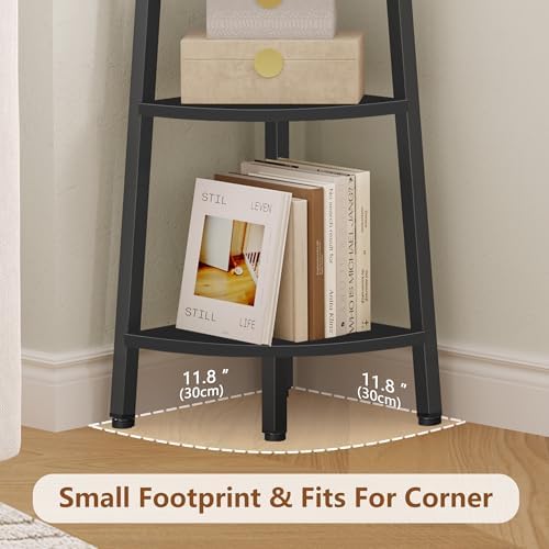 Hoctieon Corner Shelf, 6-Tier Corner Bookshelf, Rustic Ladder Shelf, Industrial Display Stand for Living Room, Kitchen, Home Office, Balcony, Small Space, Metal Frame, Black - Image 3