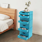 4-Piece Wooden Stackable Drawer Cabinet Set - Desktop Storage Organizer with 10 Drawers, Sturdy Design for Home/Office, No Assembly, Space-Saving, Durable (Blue) - Image 4