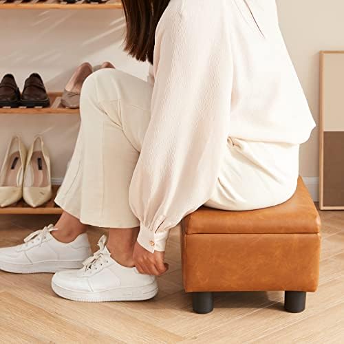 Small Foot Stool Under Desk Foot Stools Ottoman Footstool Foot Stools Small Footstools Foot Stool for Living Room Foot Rest 15" W x 12" D x 9.5" H Faux Leather Brown - Image 6