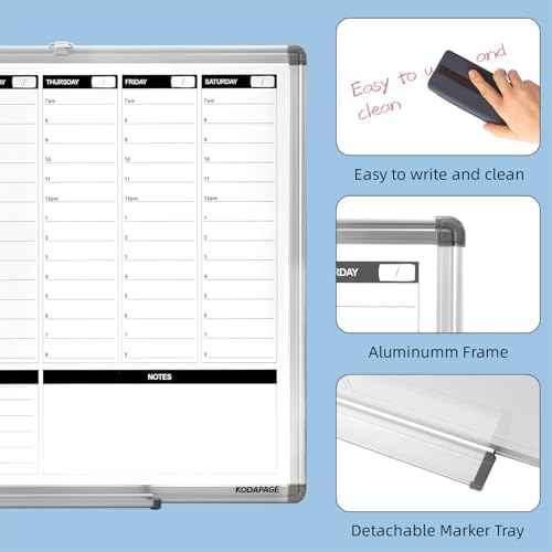 Weekly Dry Erase Board, Weekly Planner whiteboard with Hourly time Slots, Whiteboard Weekly Calendar for Schedule for wall 24" X 18" Double-Sided for Office, Home and School - Image 3