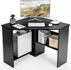 COSTWAY Corner Computer Desk, Space-Saving Triangular Writing Desk w/ 2 Storage Shelves & 2 Cable Holes, Multi-Functional Console Table for Small Space in Home Office, Living Room, Bedroom (Black) by COSTWAY