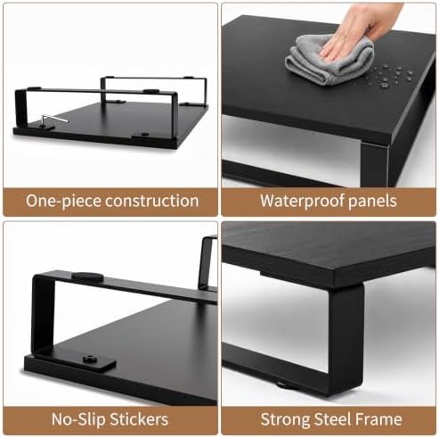 XINYAO 2 Pack Monitor Riser for Desk, Wood and Steel, 16*12*3 inch, Black - Image 6
