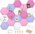 12x10 in 16 Pcs Hexagon Cork Board Tiles, Felt Pin Boards, Pink by Mindsoft