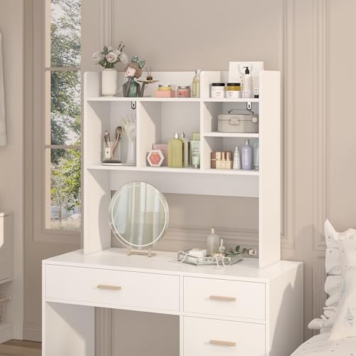 Desk Hutch with 6 Shelves, Desktop Organizer Shelf for Office Dorm, White - Image 5