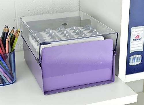 Acrimet 5 X 8 Card File Holder Organizer Box Metal Base Heavy Duty (AZ Index Cards and Divider Included) (Purple Color with Clear Crystal Plastic Lid Cover) - Image 3