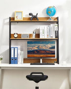 VEVOR 2-Tier Desktop Storage Organizer, 37.4" x 12.6" x 35.4" Office Storage Rack, Wood Color Display Shelf, Desktop Bookshelf Hutch with Anti-Slip Feet Pads, for Office, Home & Dorm - Image 2