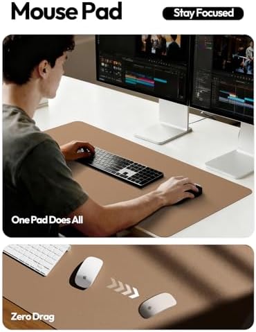 YSAGi Leather Desk Pad Protector, Office Desk Mat, Large Mouse Pad, Non-Slip PU Leather Desk Blotter, Laptop Desk Pad, Waterproof Desk Writing Pad for Office and Home (Khaki,55" x 17.2") - Image 5
