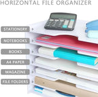 SONGWAY File Organizer for Desk - 7 Tier Wide Document Holder, Letter Mail Tray Storage Rack, A4 Paper Storage Holder, Desktop Organizer for Home Office School, White - Image 4