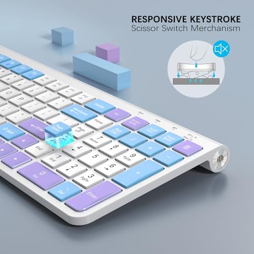 GAMCATZ Colorful Wireless Keyboard with Low-Profile Keys-Soft Touch,Cute,Quiet Design,Windows & Mac OS，Office Cordless Slient Computer Keyboard for Desktop,Laptop, PC, Mac, Windows-Purple Blue White - Image 2
