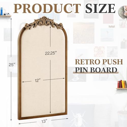 Wonderjune Linen Display Pinboard, Arch, 13" X 25", Retro Golden - Image 2