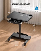 HUANUO 28" Mobile Standing Desk with Drawer and Charging Station - Image 2