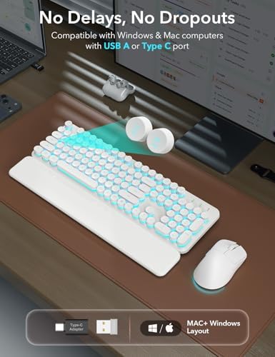 Wireless Keyboard and Mouse Backlit - Typewriter, Magnetic Wrist Rest - Image 3