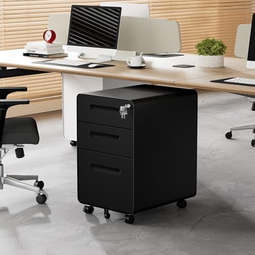 3 Drawer Mobile File Cabinet with Lock, 4 Keys and 25 Letter File Folders - Image 2