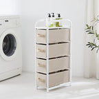 MAX Houser 4 Drawer Narrow Dresser Fabric Storage Tower Vertical Slim Storage Chest Organizer Nightstand Side/End Table Small Standing Organizer Removable Drawers Wood Top for Bedroom, Bathroom(Beige) - Image 6