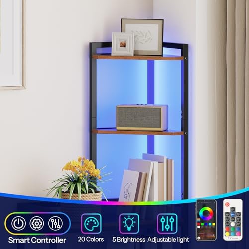 HOOBRO 5-Tier Corner Shelf Stand, Corner Shelf with LED Light, 56.3" Tall Corner Bookshelf, Display Rack Storage Organizer with Table, for Small Spaces, Living Room, Entryway, Rustic Brown BF69DCJ01 - Image 5