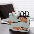 PU Leather Multi-Compartment Pen Holder Desktop Organizer Pencil Cup Storage Caddy for Office Home Supplies Happy Cute Red Panda Bamboo Asia Bear Art - Image 5