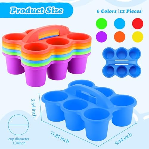 VZZNN 12 Pack Classroom Caddy Organizer with Handle Multicolor Plastic Table Caddy 6 Compartments Storage Cup Holder for School Supplies Art Crafts Crayons Pencils Stackable Desk Caddy for Office - Image 2
