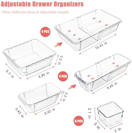 14 PCS Clear Expandable Drawer Organizer Trays for Bathroom & Vanity Drawer - Image 3