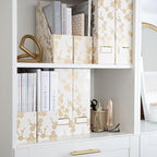 BLU MONACO | Set of 4 Foldable Magazine Storage Boxes with Gold Floral Pattern | Decorative Vertical File Organizers with Gold Label Holders for Desk, Shelves & Home Office - Image 2