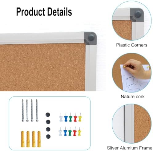 DEVELOP 36x24 Inch Cork Board Bulletin Board, Wall Mounting Pin Memo Notice Cork Board with Silver Aluminium Frame for Office, Home, and Classroom, Includes 10 Push Pins - Image 3