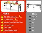 84” Heavy Duty Workbench, 5000 LBS Capacity Adjustable Work Bench with Pegboard and Power Outlet, Rubber Wood Work Table for Garage, Office, Workshop, Home - Image 7