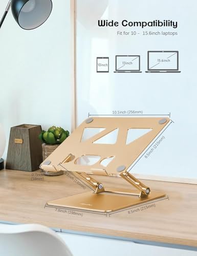Aoviho Adjustable Laptop Stand for Desk,Portable Laptop Stand Holder and Riser,Foldable Aluminum Notebook Computer Stands for MacBook Air Pro HP Lenovo Dell Samsung Chromebook, 10-15.6 inch, Gold - Image 5
