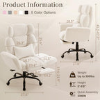Office Chair with Flip Armrests,Big and Tall Office Chair with Foot Rest,Extra Wide Seat & Lumbar Pillow,Ergonomic Computer Gaming Chair,Comfy Criss Cross Chair for Pets Sitting,Teddy Fleece,White - Image 2