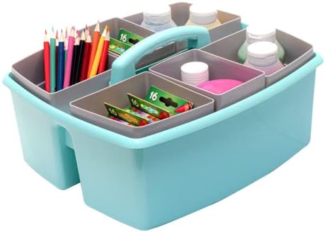 Storex Large Classroom Craft Caddy with Cups, 13 x 11 x 6.575 Inches, Teal, Case of 2 (00984A02C) - Image 5