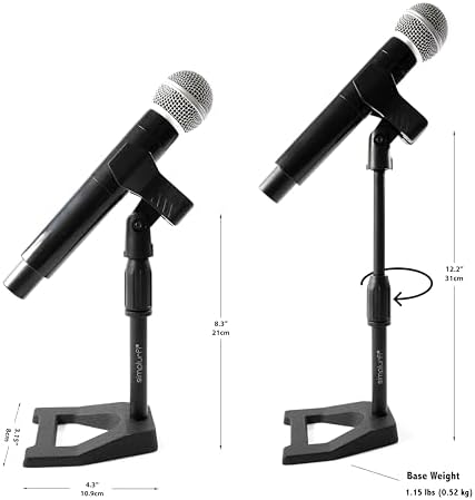 2 Pcs Mic Stand with Mic Clip Desktop, Adjustable Table Microphone Stand, 5/8” to 3/8” Metal Adapter, Heavy Weighted Base, for Blue Yeti Snowball Spark Fifine K669 AT2020 Shure SM58 SM57 - Image 5