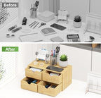 Bamboo Desk Organizer with Drawers, Desktop Storage Box for Office Supplies - Image 6