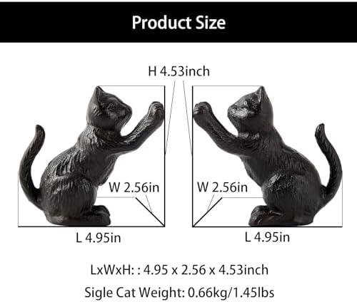 Denique Cat Decorative Bookends, Cute Book Ends to Hold Books, Bookends for Shelves, Unique Cast Iron Book Stopper for Heavy Books, Cat Office Decor, 1 Pair/2 PCS - Image 2
