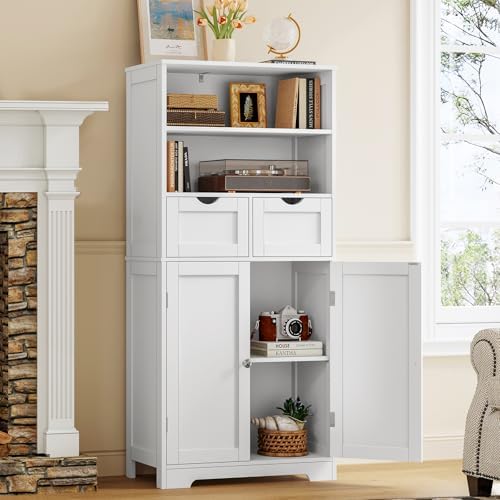 Iwell Tall Bathroom Cabinet, Storage Cabinet with Adjustable Shelves, Bathroom Storage Cabinet for Living Room, Dining Room, Entryway, White - Image 5