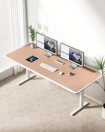 YSAGi Leather Desk Protector, Office Mat, Large Mouse Mat, Non-Slip PU Leather Blotter, Laptop Desk Mat, Waterproof Writing Pad for Office and Home(Latte, 63" x 24") - Image 3