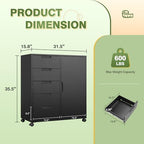 5 Drawer Metal Cabinet, Office Storage Cabinet w/Universal Wheels, Printer Stand with Storage Shelves, Rolling File Cabinets for Home Office(Black) - Image 3