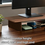 Solid Wood Dual Monitor Stand Riser Walnut Monitor Riser for Desk Wooden Desk Shelf Ergonomic Monitor Stand for Home Office - Image 5