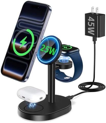 25W Mag-Safe Charger 3 in 1 Charging Station for iPhone Apple Watch AirPods by Hevanto