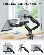 HUANUO FlowLift™ Dual Monitor Stand, Fully Adjustable Gaming Monitor Desk Mount for 13–32″ Computer Screens, Full Motion VESA 75x75/100x100 with C-Clamp & Grommet Base, Each Arm Holds 4.4 to 19.8 lbs - Image 3