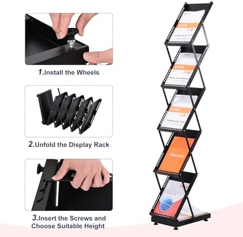 PATIKIL Foldable Magazine Display Racks Floor Standing 5 Layers Brochure Stand Catalog Literature Holder with Wheels for Hotel, Exhibition, Trade Show, Office - Image 5