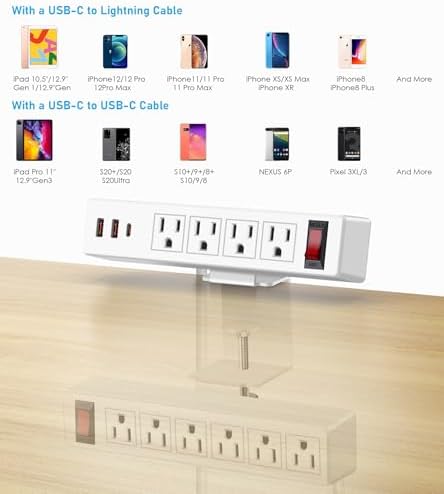 VILONG Desk Clamp Dual Layer Power Strip, 20W USB-C, 700J Surge Protector - Image 5