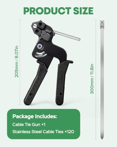Cable Tie Gun Kit with 120PCS 11.8 Inch Stainless Steel Zip Ties - Image 7