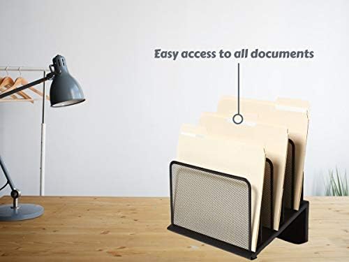 1InTheOffice Metal Mesh File Organizer, Black Wire Mesh 5 Section Incline Sorter, Black Finish - Image 4