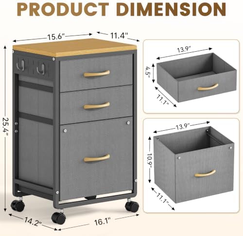 3 Drawer File Cabinet Under Desk, Small Filing Cabinet Printer Stand - Image 2