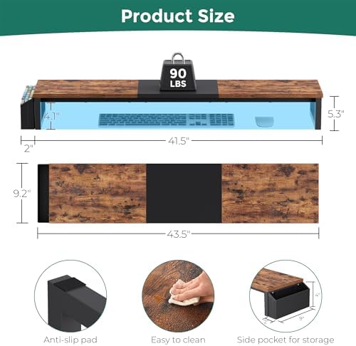 Dual Monitor Stand Riser, 41.5'' Extra Long Wood Monitor Stand Desktop Organizer with Side Pocket, Ergonomic Monitor Riser Supports 2 Monitors,TV,Laptop,Printer for Home Office, Rustic Brown - Image 3