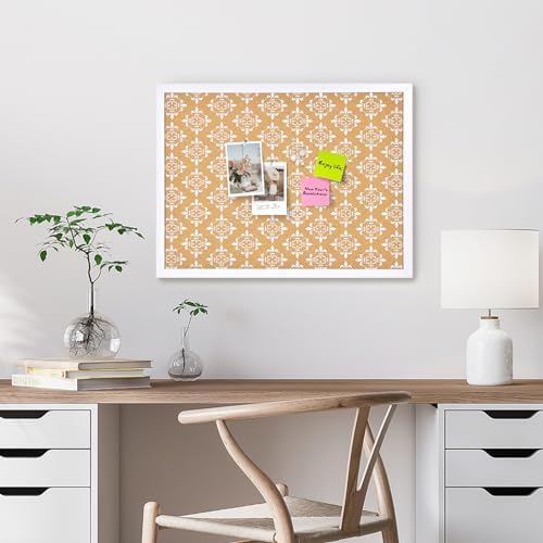 Decorative Cork Board for Walls, Bulletin Board with White Floral Print, White Framed Pin Board Vision Board for Office School Bedroom and Dorm Room with Pins, Screws(WH,4560,1pc) - Image 3