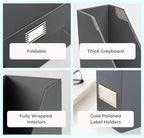 BLU MONACO | Set of 6 Foldable Grey Magazine File Holders with Gold Label Holders | Vertical File Organizer Boxes for Desk, Bookshelf & Home Office Storage - Image 7