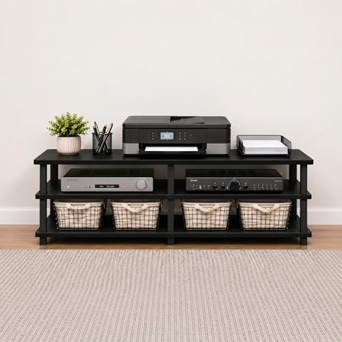 Furinno Turn-S-Tube Toolless 3-Tier TV Stand, Dark Cherry - Image 2