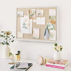 Miratino Large Bulletin Board 23x18 inch with Linen Cork Boards Wall Decor Hanging Pin Wood Framed Display Bulletin Cork Photo Picture Board Light for Room School Office 20-Pushpin Vintage White - Image 4