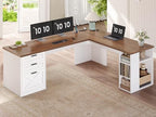 SEDETA 67" Farmhouse Executive L Shaped Desk with 3 Drawers - Image 6