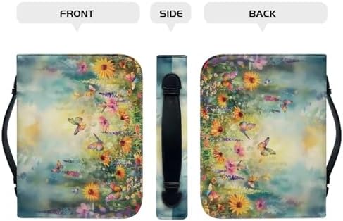 Boho Butterfly Floral Pattern Bible Cover for Women Men, Bible Case Bag with Top Handle PU Leather Bible Carrying Case for Church - Image 3