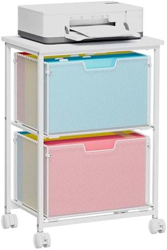 Sbanmao Letter/Legal Rolling File Cabinet, Rolling File Cart with 2 Drawers Filing Cabinet for Home Office, Hanging File Folders Organizer for Under Desk Storage, Mobile Printer Stand, White by shengbaomaoyi